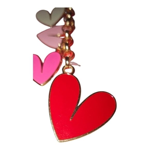 NWT Lucy & Lola Heart Bag Charm Gold Tone Chain Pink Red Enamel Hearts - Picture 3 of 6
